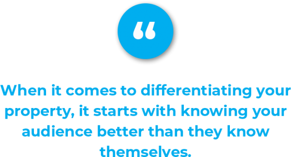 When it comes to differentiating your property, it starts with knowing your audience better than they know themselves. Only through thoughtful research can you begin to develop the environment, the lifestyle, and the creative multifamily marketing messaging that resonates and generates marketing qualified leads.