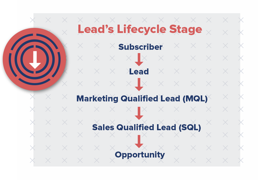 The level a lead is at in the marketing funnel before reaching the customer is known as the lead’s lifecycle stage, and are as follows:

Subscriber
Lead
Marketing Qualified Lead (MQL)
Sales Qualified Lead (SQL)
Opportunity