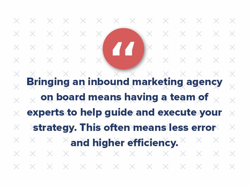 Bringing an inbound marketing agency on board means having a team of experts to help guide and execute your strategy. This often means less error and higher efficiency.