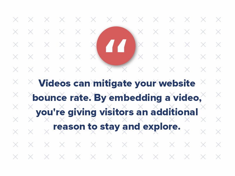 Videos can mitigate your website bounce rate. By embedding a video, you're giving visitors an additional reason to stay and explore.