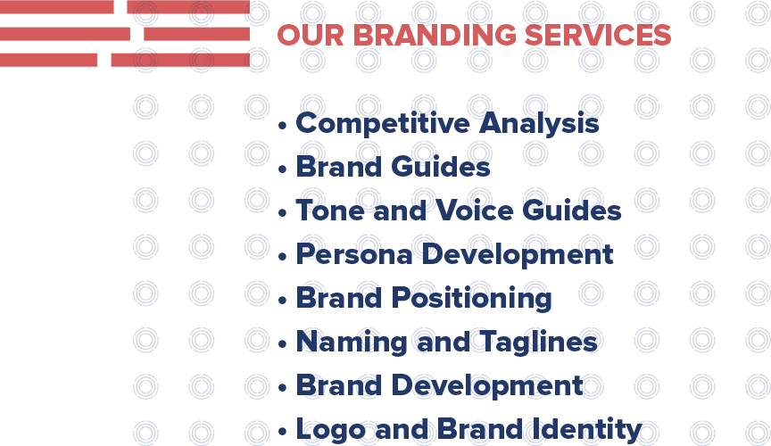 Here is a quick snapshot of the multifamily branding services we offer:  Competitive Analysis Mood Boards Brand Guides Tone and Voice Guides Persona Development Positioning Statements Taglines Naming Multifamily Logos and Icons Brand Development