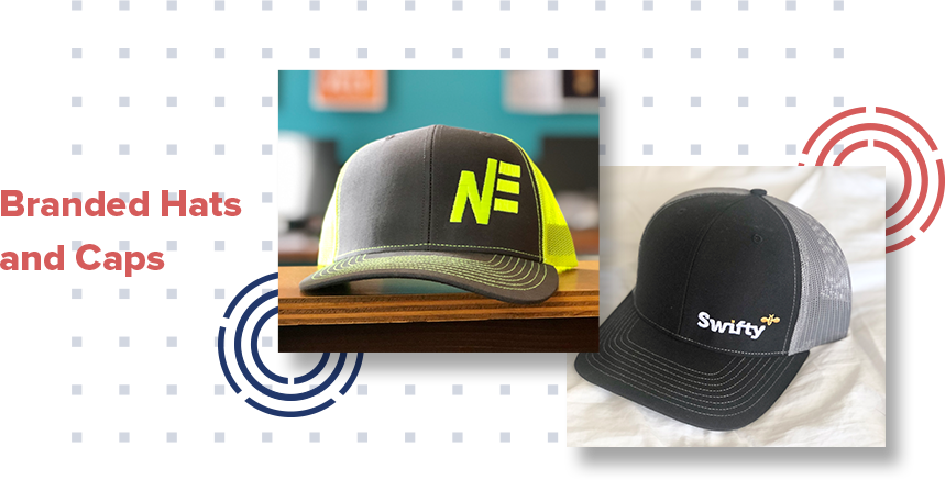 Lastly, branded baseball caps, beanies, and trucker hats are always among our most ordered promotional items each year, especially for trade show swag. Our clients and customers love to hand these out to their team members and partners and bring these as giveaway items to trade shows and conferences! 