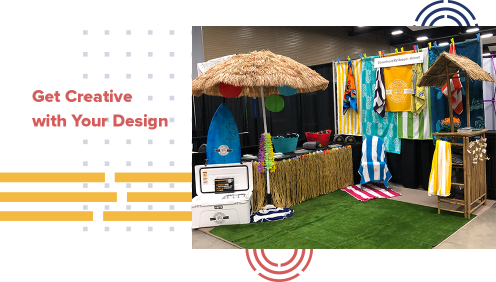 You can also get creative with your booth design to make your setup really stand out. Don’t forget to take any trade show promo items out of the plastic bags and place them nicely and clearly on your tables for best results.