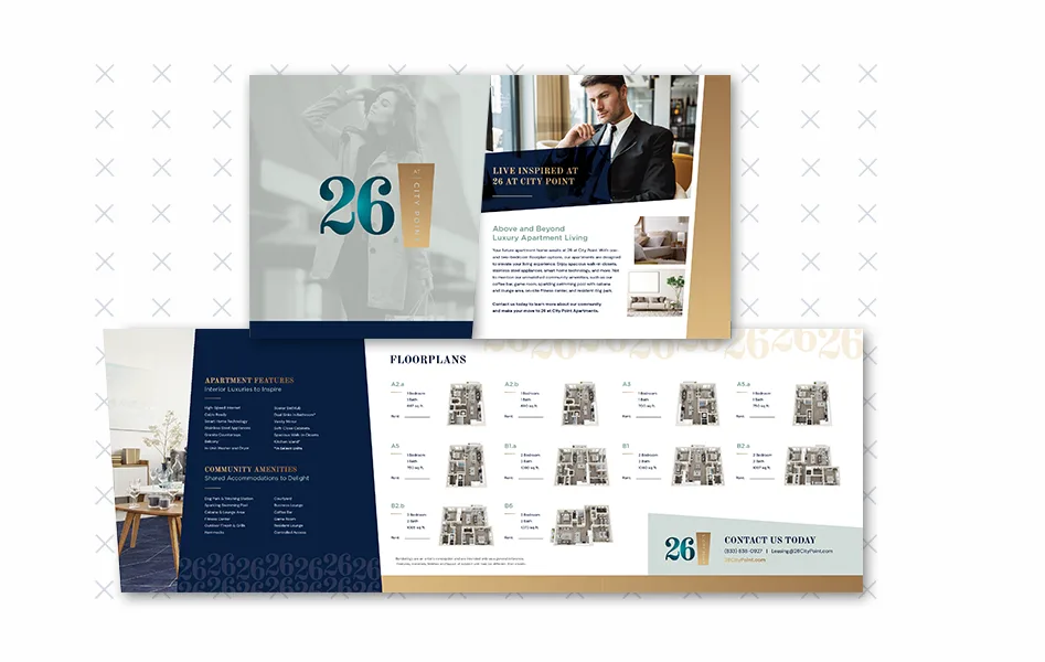 Adding to our list of noteworthy projects is our work with AG Spanos on the 26 at City Point apartment community. Our multifamily marketing agency was entrusted with creating a brand that mirrored the property's sophistication and creativity. Through a collaborative process, we produced visuals that encapsulate a strong and distinct brand identity for the community.