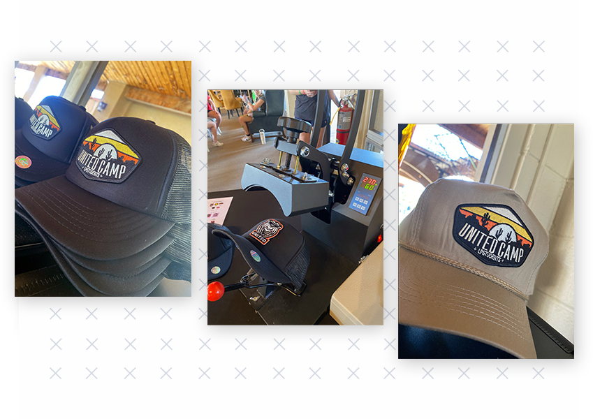 For example, we recently provided Lakepointe Church with a hat press, hats, and patches so event attendees could create and customize their hats.