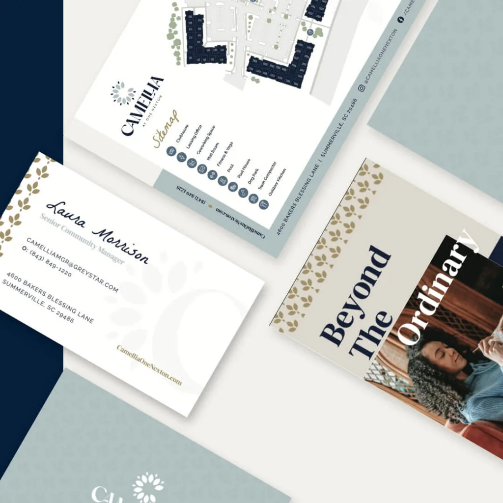 Camellia at One Nexton business card, site map, and brochure